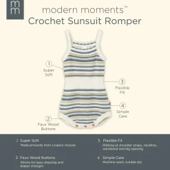 Baby Girls Medium Teal Stripe Crochet Sunsuit Romper