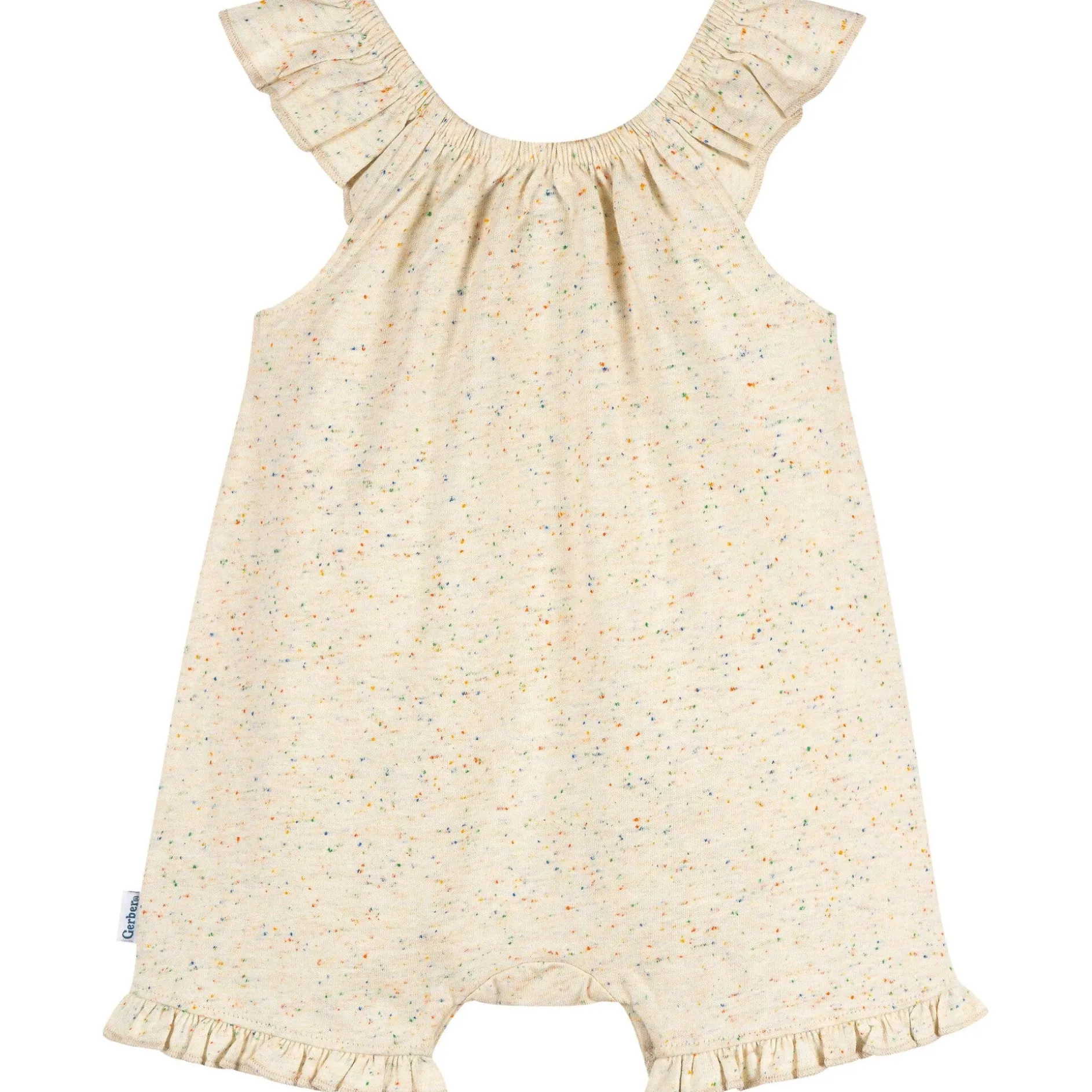 Baby Girls Oatmeal Speckle Sleeveless Ruffle Romper