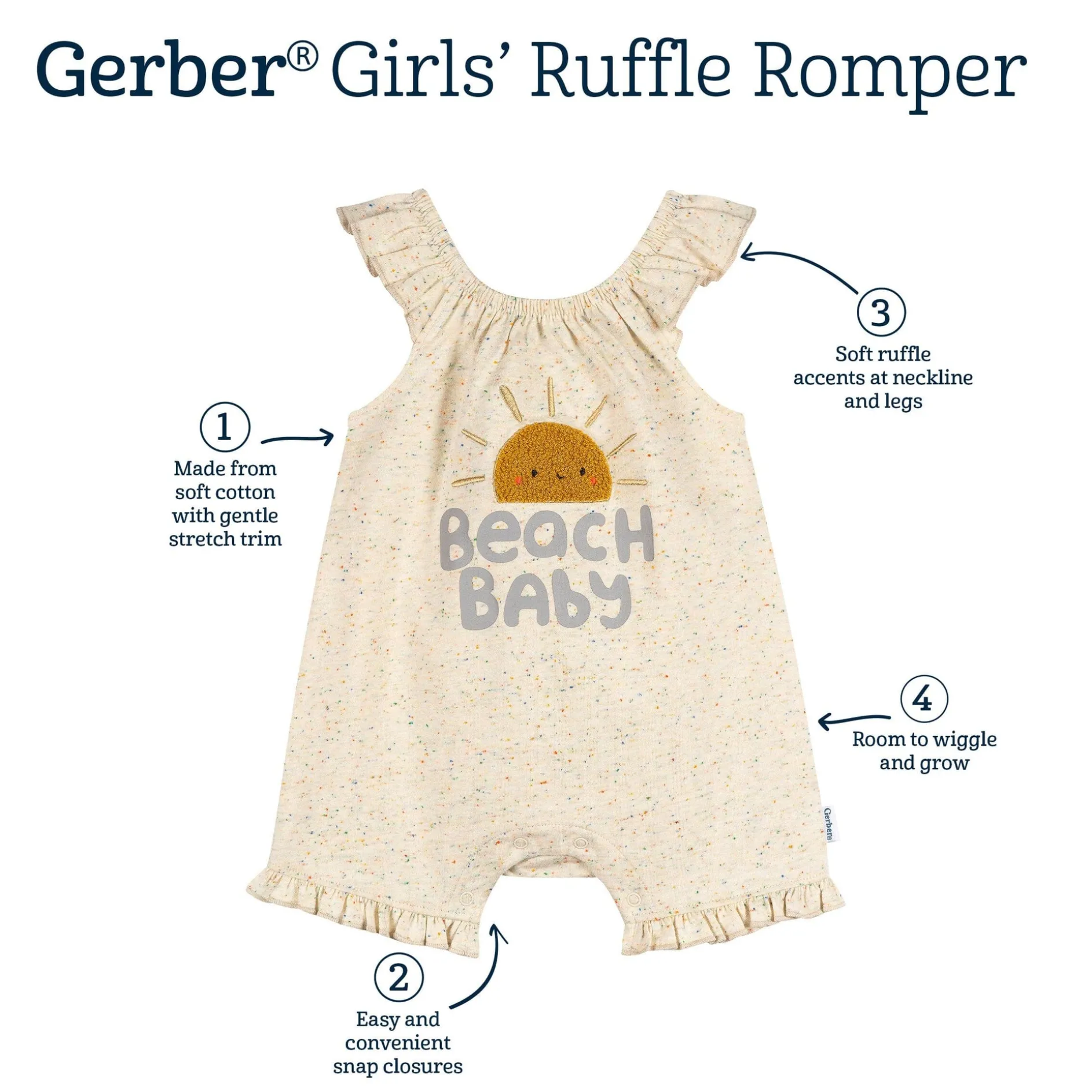 Baby Girls Oatmeal Speckle Sleeveless Ruffle Romper