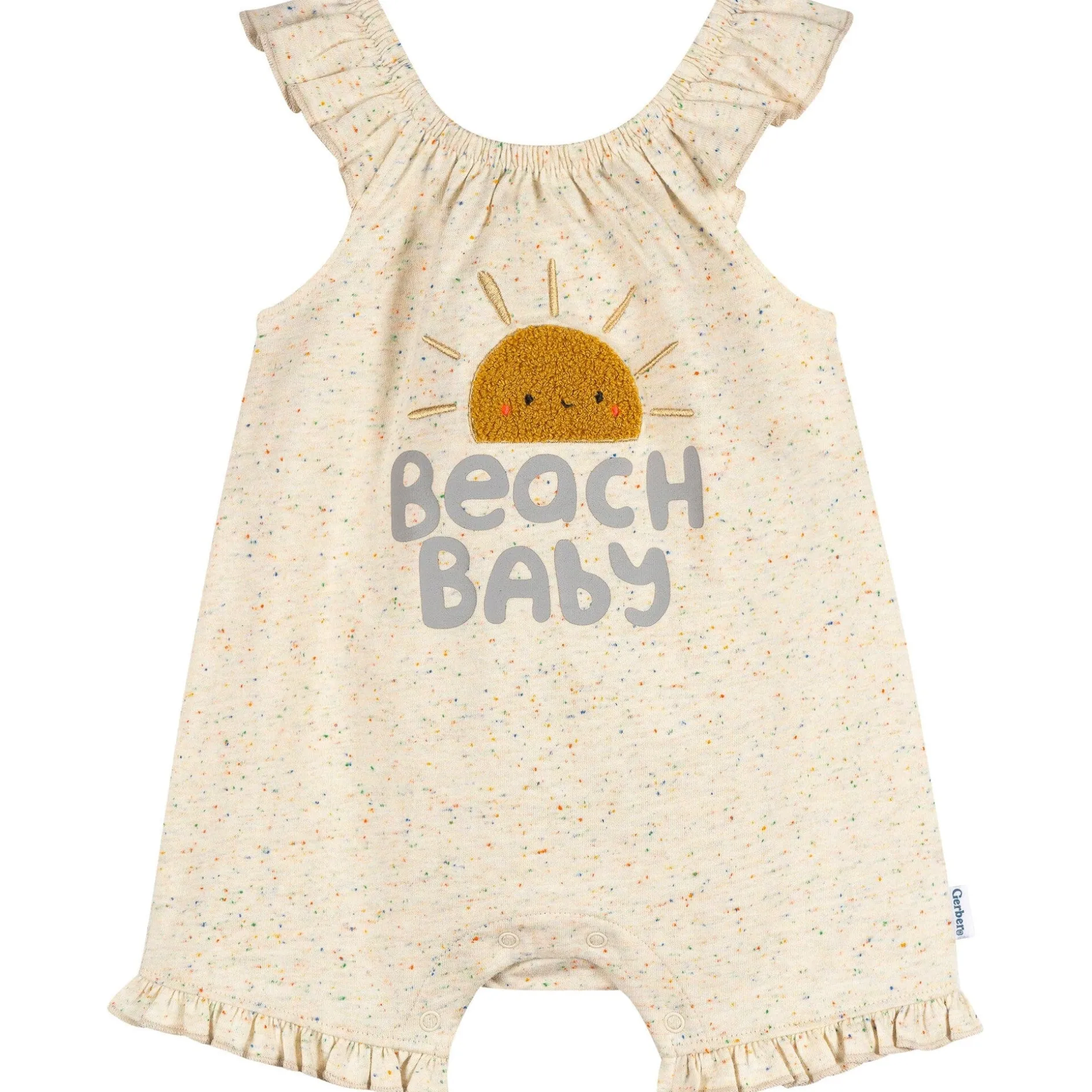 Baby Girls Oatmeal Speckle Sleeveless Ruffle Romper