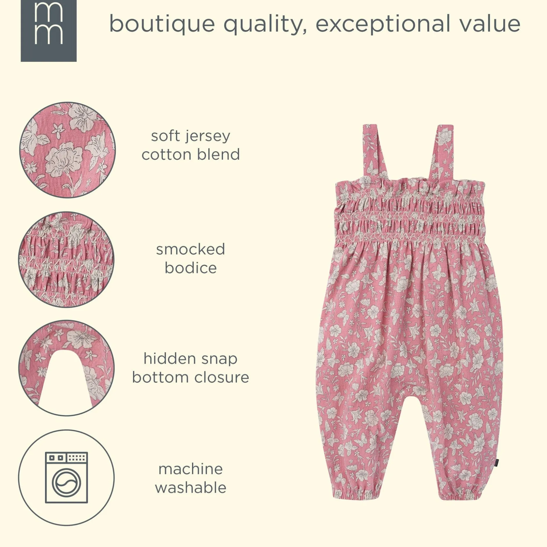 Baby Girls Pink Flower Long Leg Romper