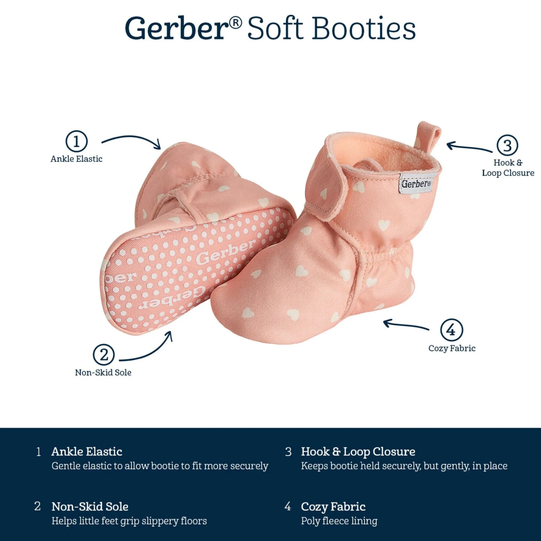 Baby Girls Pink Hearts Soft Booties