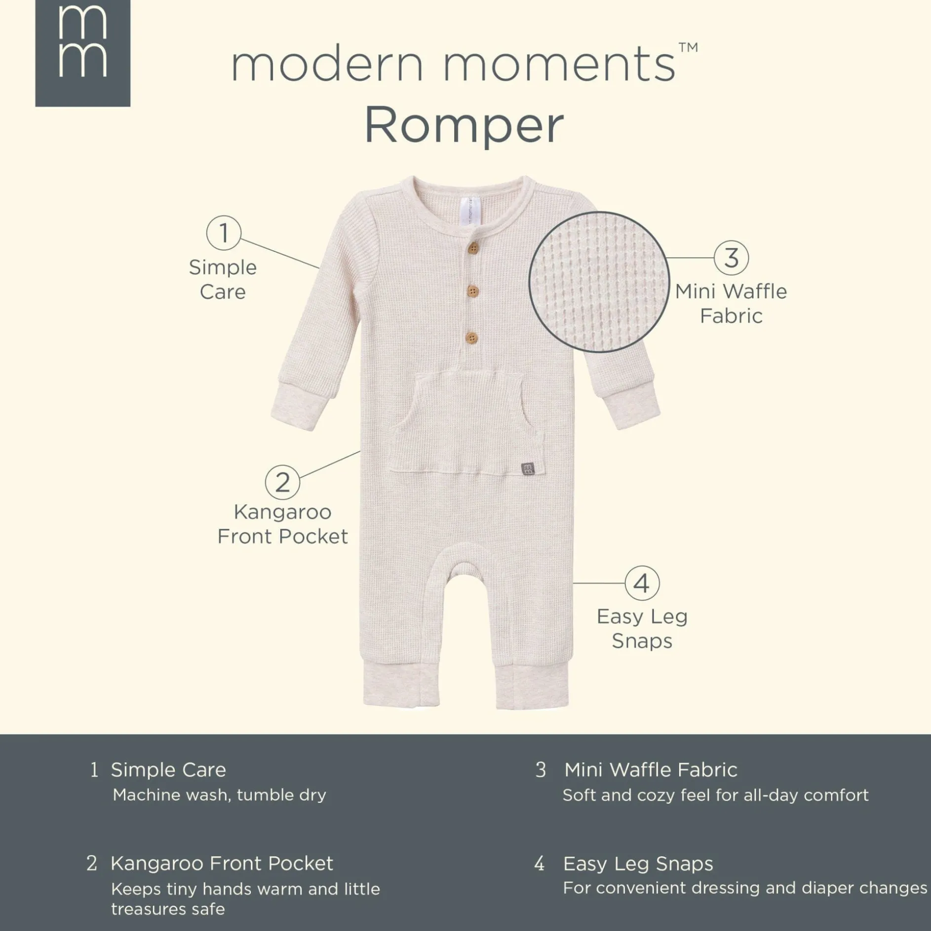 Baby Girls Pink Kangaroo Pocket Viscose Waffle Romper