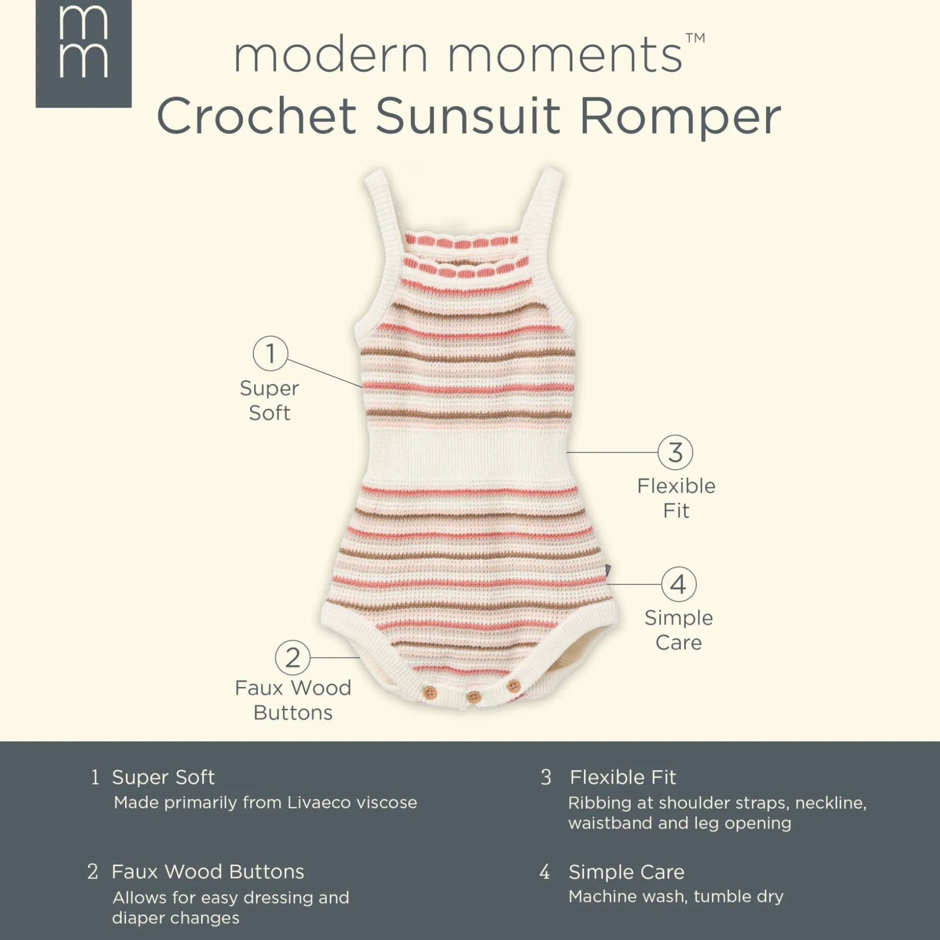 Baby Girls Pink Stripe Crochet Sunsuit Romper