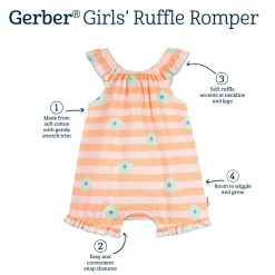 Baby Girls Pink Stripes Sleeveless Ruffle Romper