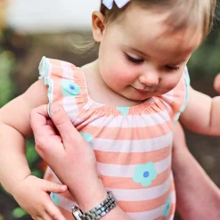 Baby Girls Pink Stripes Sleeveless Ruffle Romper