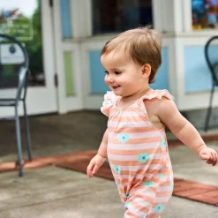 Baby Girls Pink Stripes Sleeveless Ruffle Romper