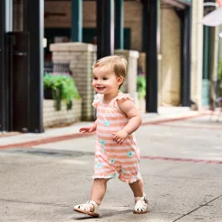Baby Girls Pink Stripes Sleeveless Ruffle Romper