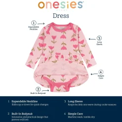 Baby Girls Pink Tulips Bodysuit Dress