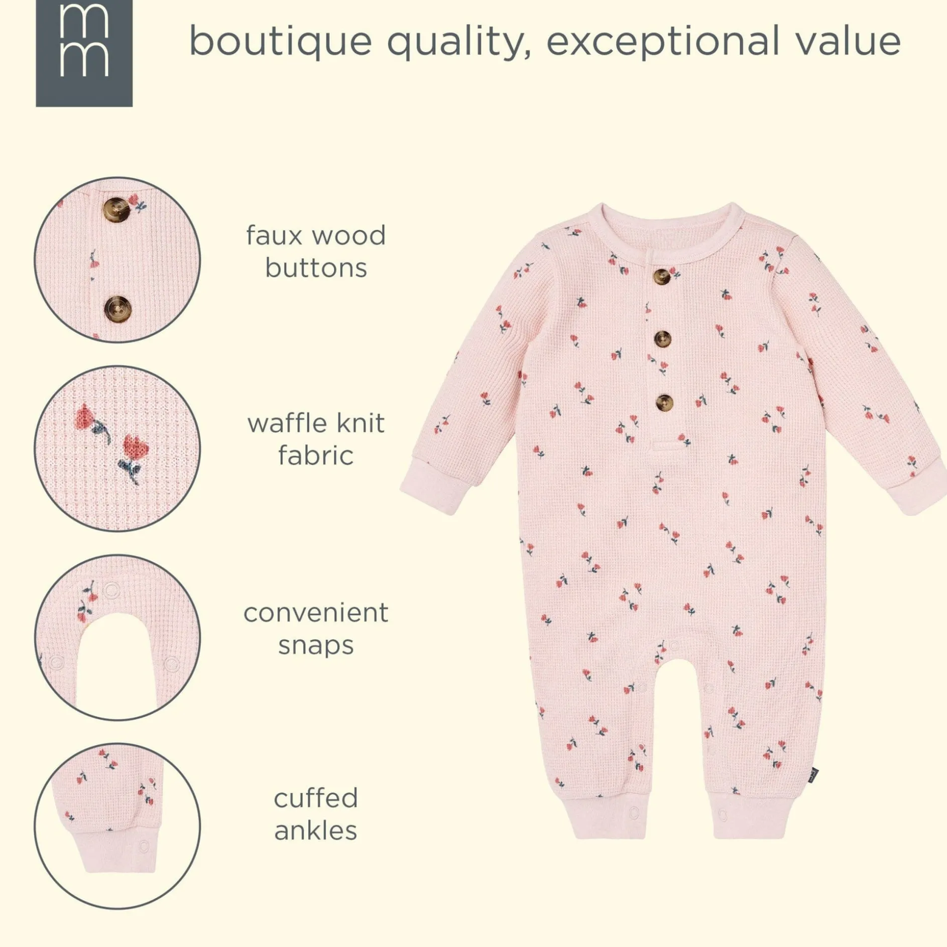 Baby Girls Pink Tulip Waffle Slouch Romper