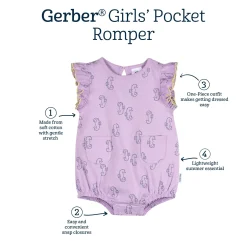 Baby Girls Purple Seahorses Pocket Bubble Romper