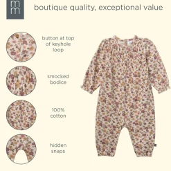 Baby Girls Rainy Day Floral Smocked Long Leg Romper