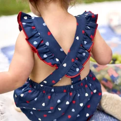 Baby Girls Red, White, & Blue Hearts Bubble Romper