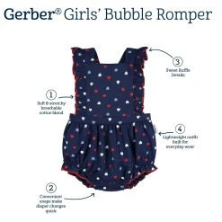 Baby Girls Red, White, & Blue Hearts Bubble Romper