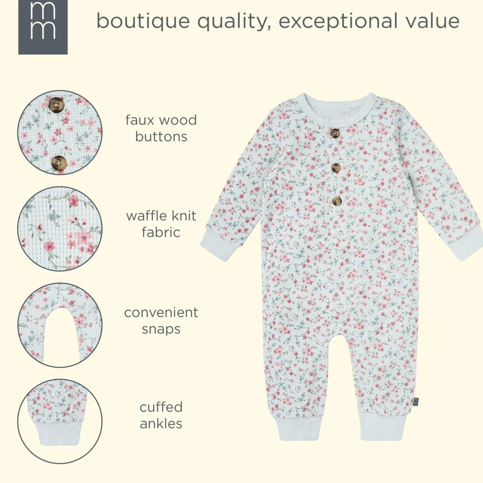 Baby Girls Sky Floral Waffle Slouch Romper