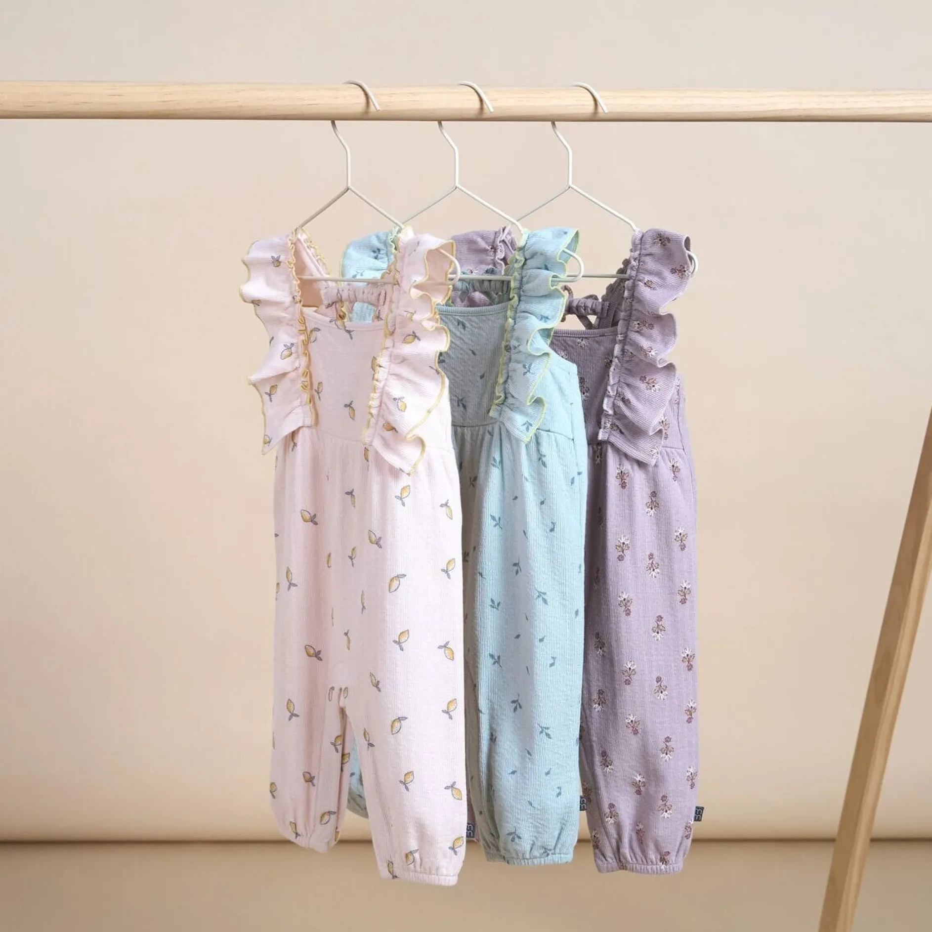 Baby Girls Sky Leaves Ruffles Long Leg Romper
