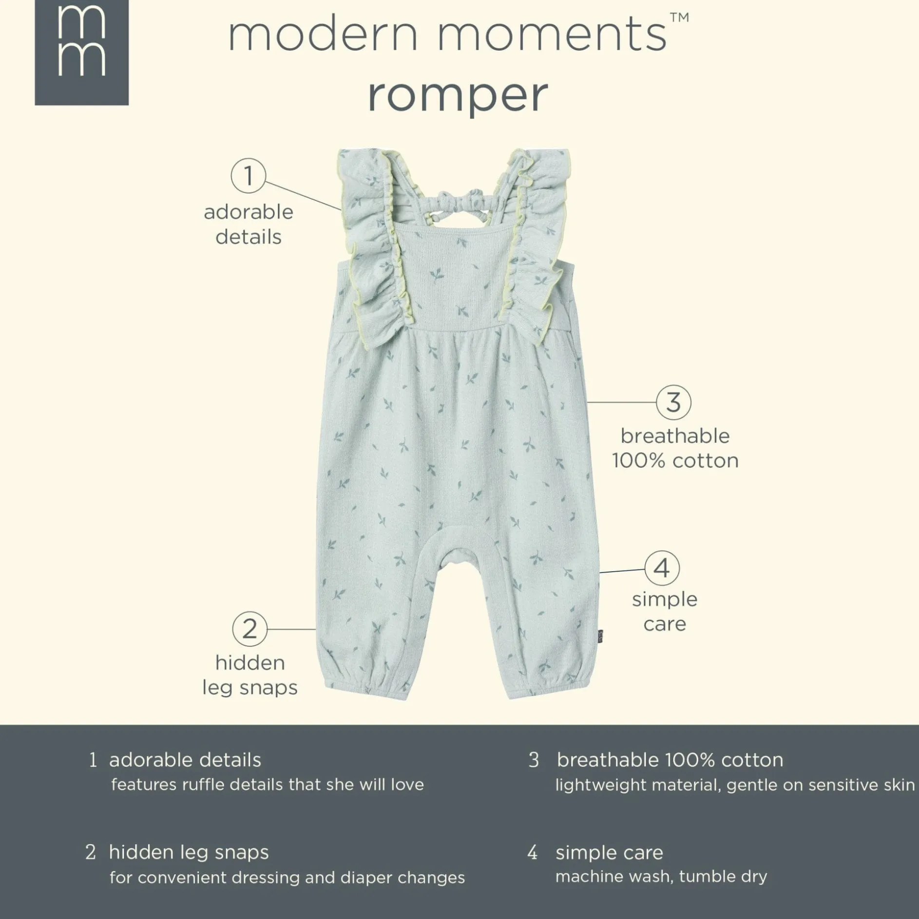Baby Girls Sky Leaves Ruffles Long Leg Romper