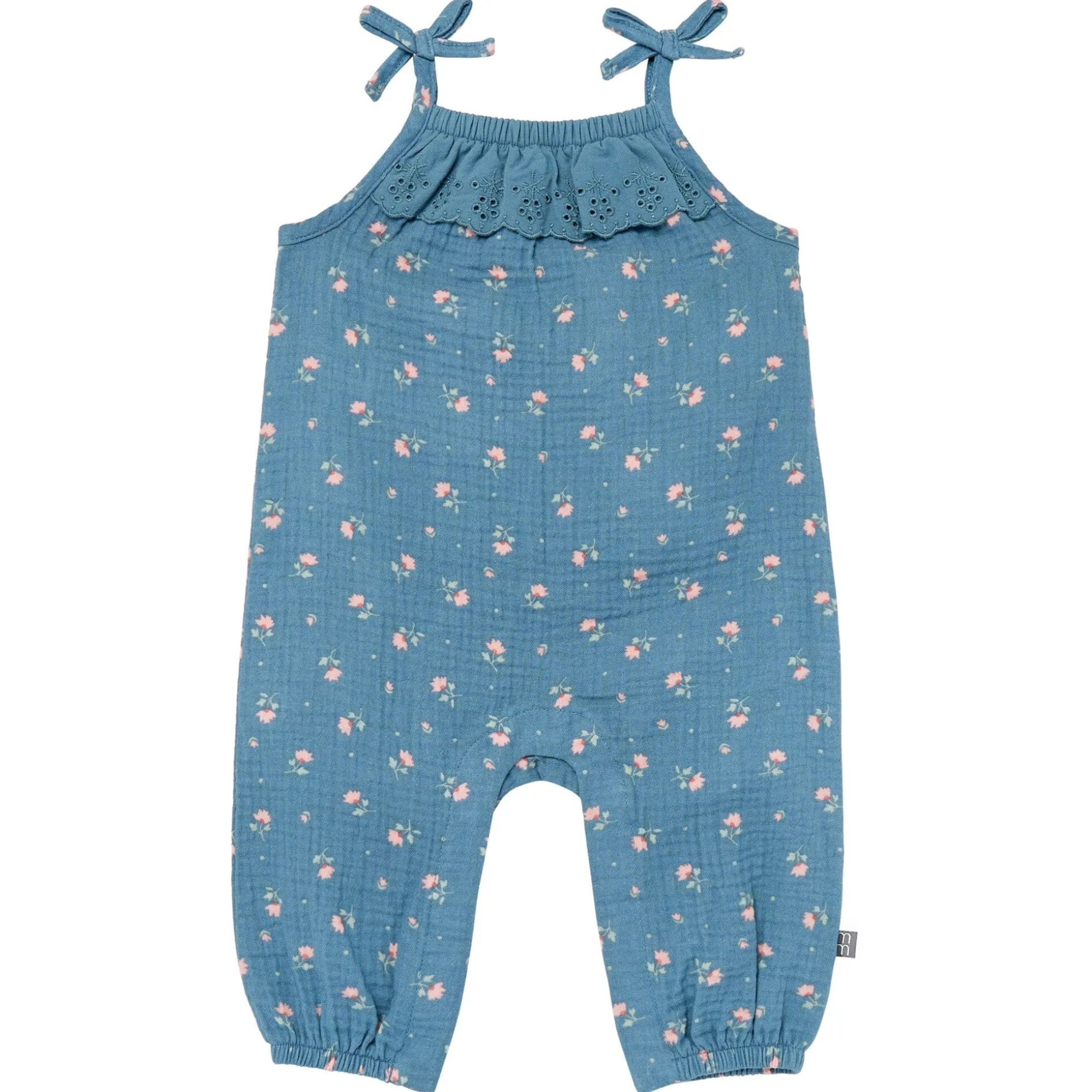 Baby Girls Teal Aster Flower Sleeveless Ruffle Romper