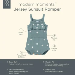 Baby Girls Teal Floral Jersey Sunsuit Viscose Romper