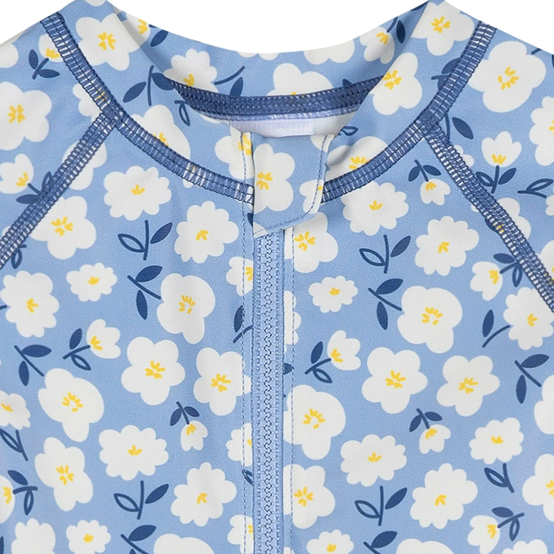Baby Girls UPF 50+ Blue Daisies Long Sleeve Rash Guard