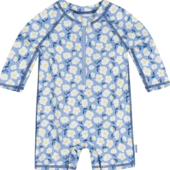 Baby Girls UPF 50+ Blue Daisies Long Sleeve Rash Guard