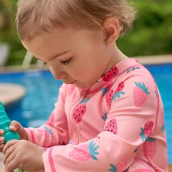 Baby Girls UPF 50+ Pink Strawberry Long Sleeve Rash Guard