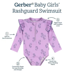Baby Girls UPF 50+ Purple Seahorses Rash Guard