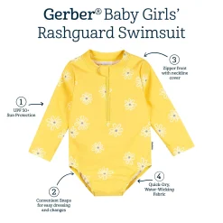 Baby Girls UPF 50+ Yellow Daisies Rash Guard