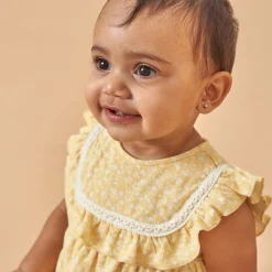 Baby Girls Yellow Vine Flower Ruffle Bubble Romper