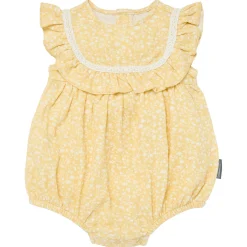Baby Girls Yellow Vine Flower Ruffle Bubble Romper