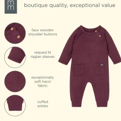 Baby Neutral Burgundy Heather Hacci Long Sleeve Romper
