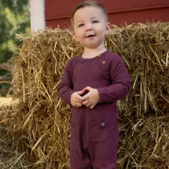 Baby Neutral Burgundy Heather Hacci Long Sleeve Romper