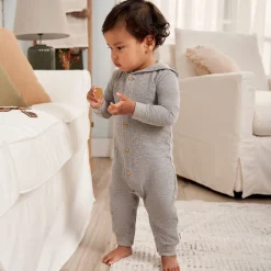 Baby Neutral Grey Heather Hooded Romper