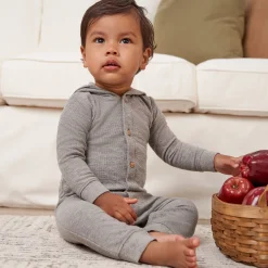 Baby Neutral Grey Heather Hooded Romper