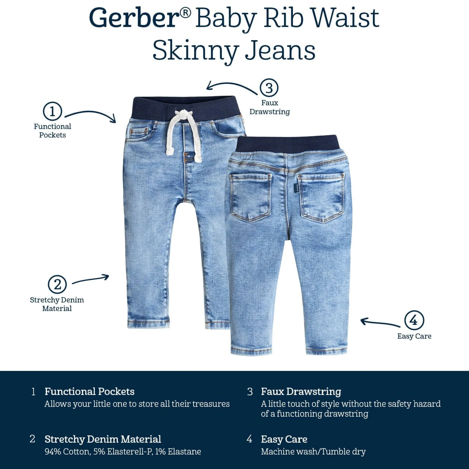 Baby Neutral Light Blue Rib Waist Skinny Denim Jeans