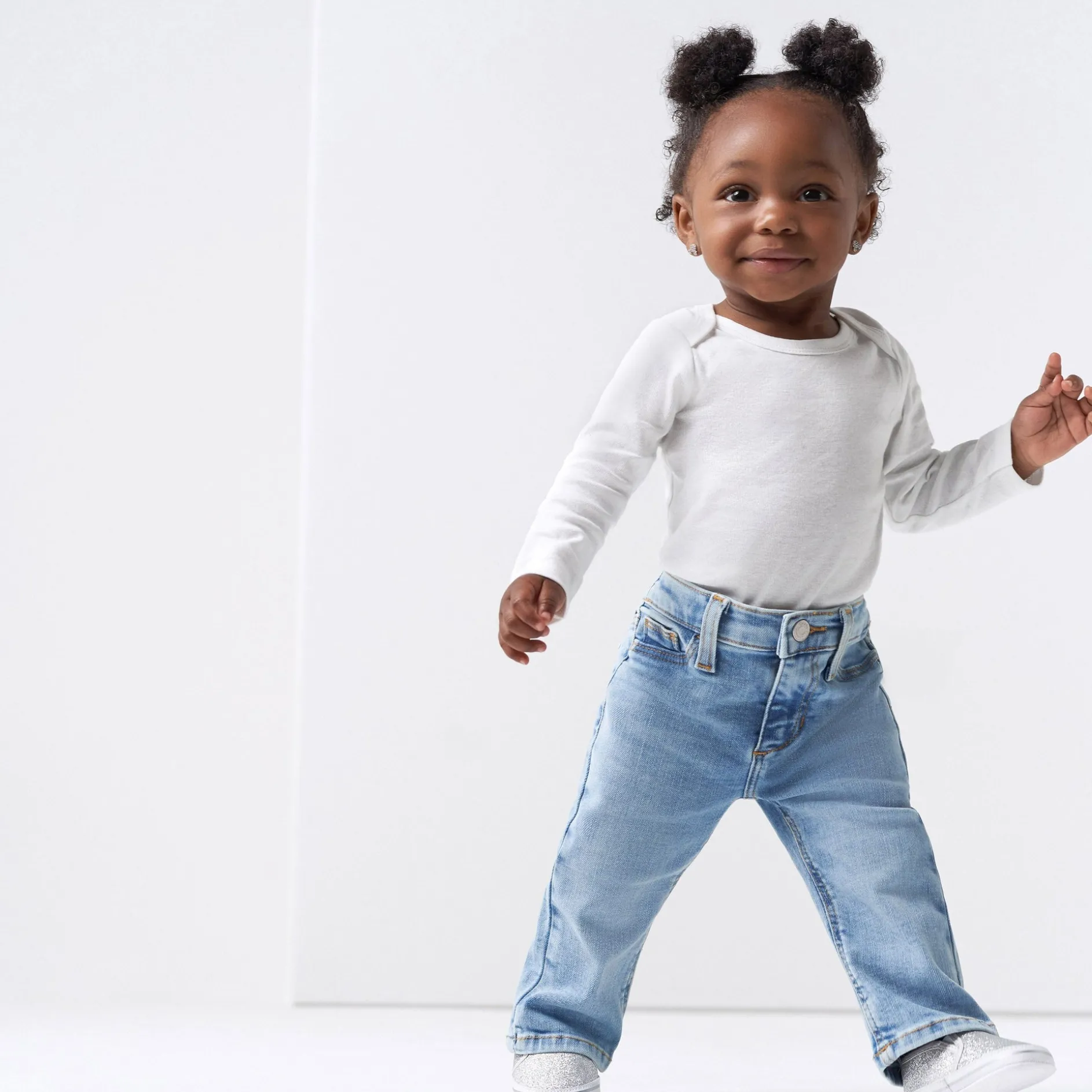 Baby Neutral Light Blue Straight Fit Denim Jeans With Elastic Back