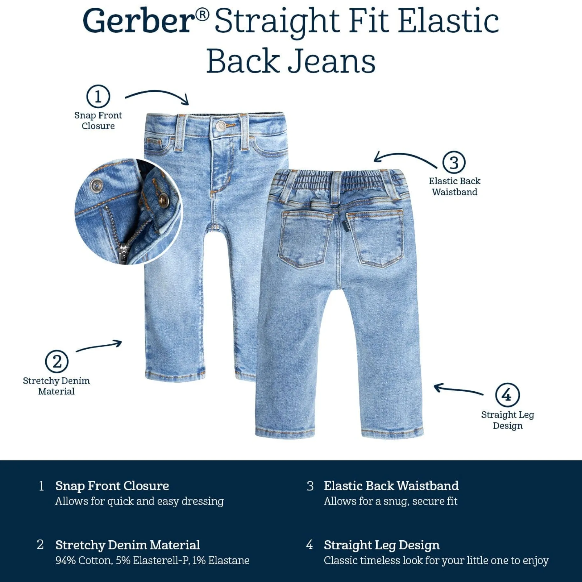 Baby Neutral Light Blue Straight Fit Denim Jeans With Elastic Back