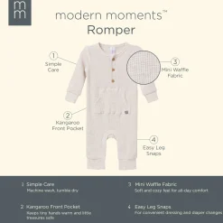 Baby Neutral Oatmeal Heather Kangaroo Pocket Waffle Romper