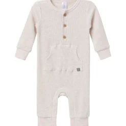 Baby Neutral Oatmeal Heather Kangaroo Pocket Waffle Romper