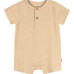 Baby Neutral Oatmeal Heather Short Sleeve Henley Romper