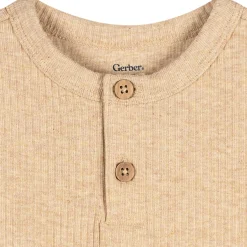Baby Neutral Oatmeal Heather Short Sleeve Henley Romper