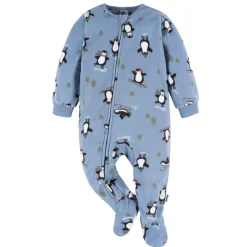 Baby & Toddler Boys Blue Penguins Footed Fleece Pajamas