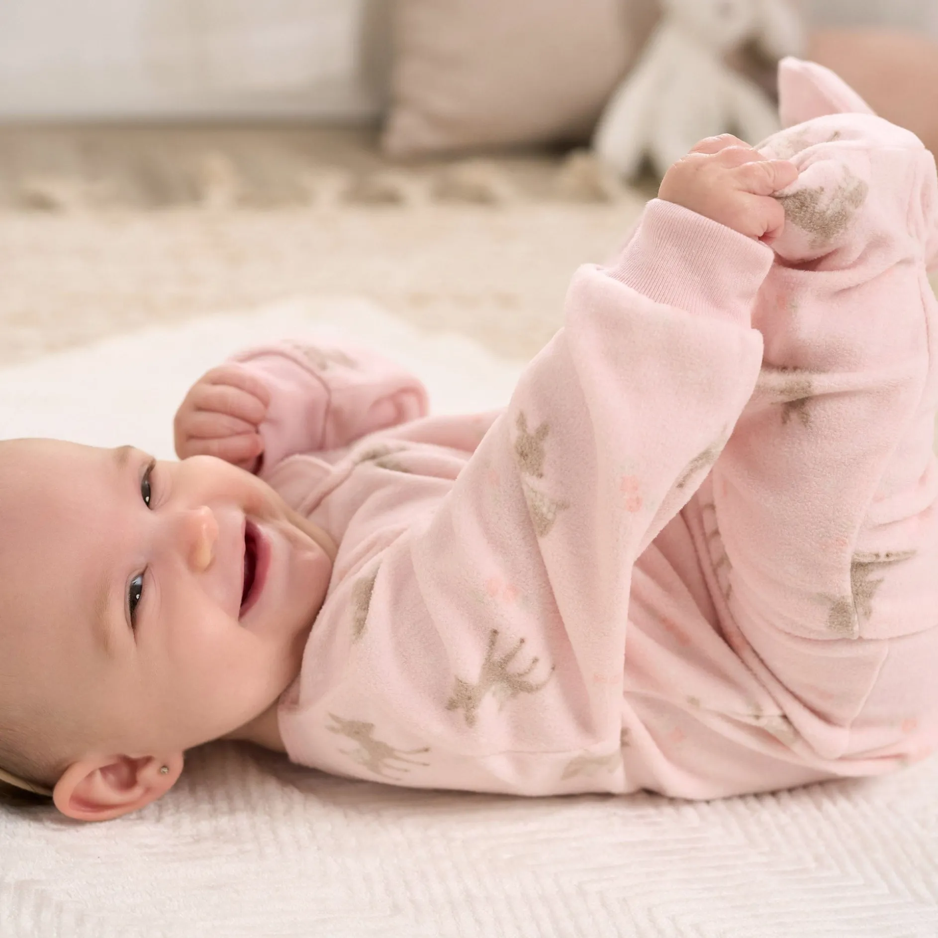 Baby & Toddler Girls Pink Deer Footed Fleece Pajamas