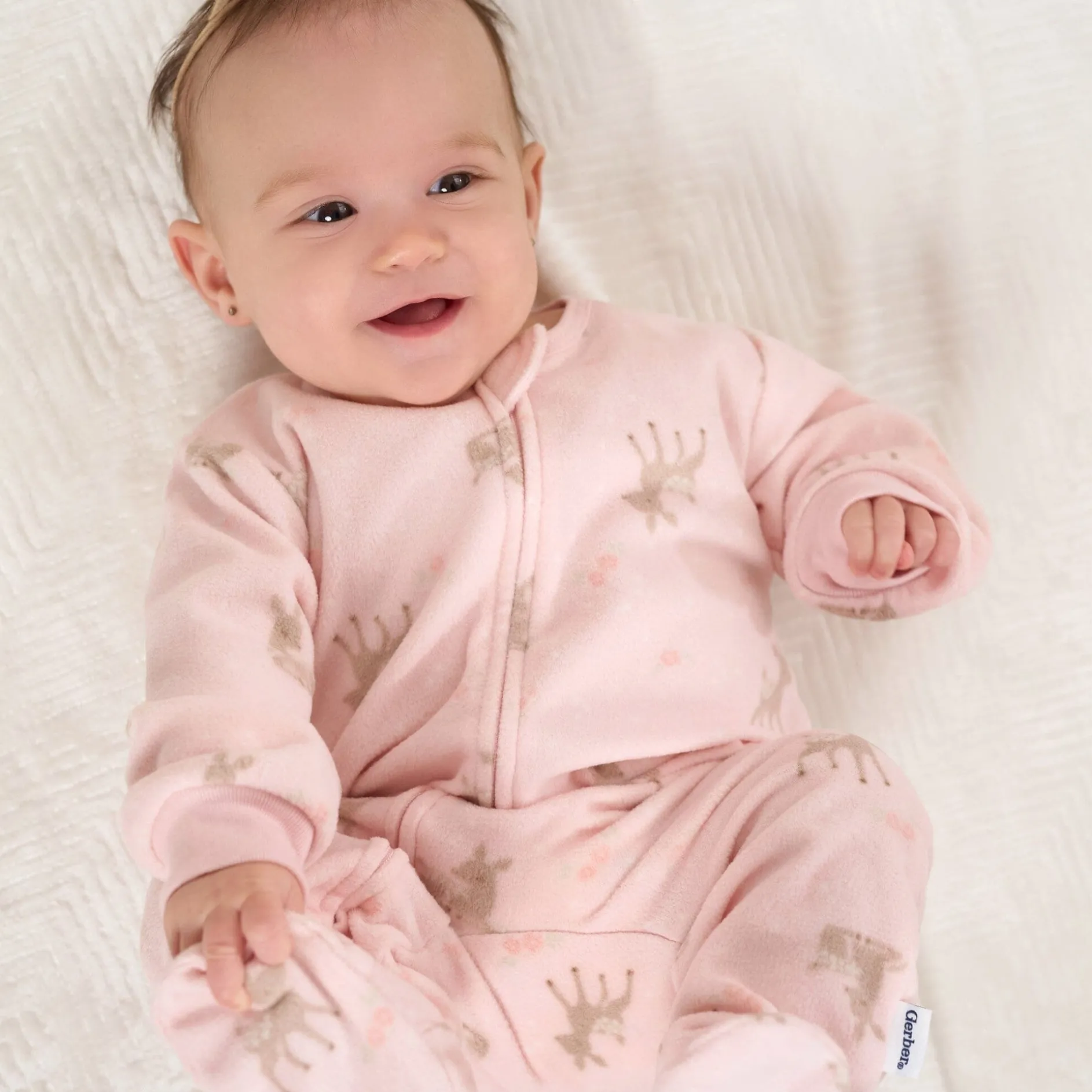 Baby & Toddler Girls Pink Deer Footed Fleece Pajamas