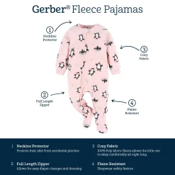 Baby & Toddler Girls Pink Penguins Footed Fleece Pajamas