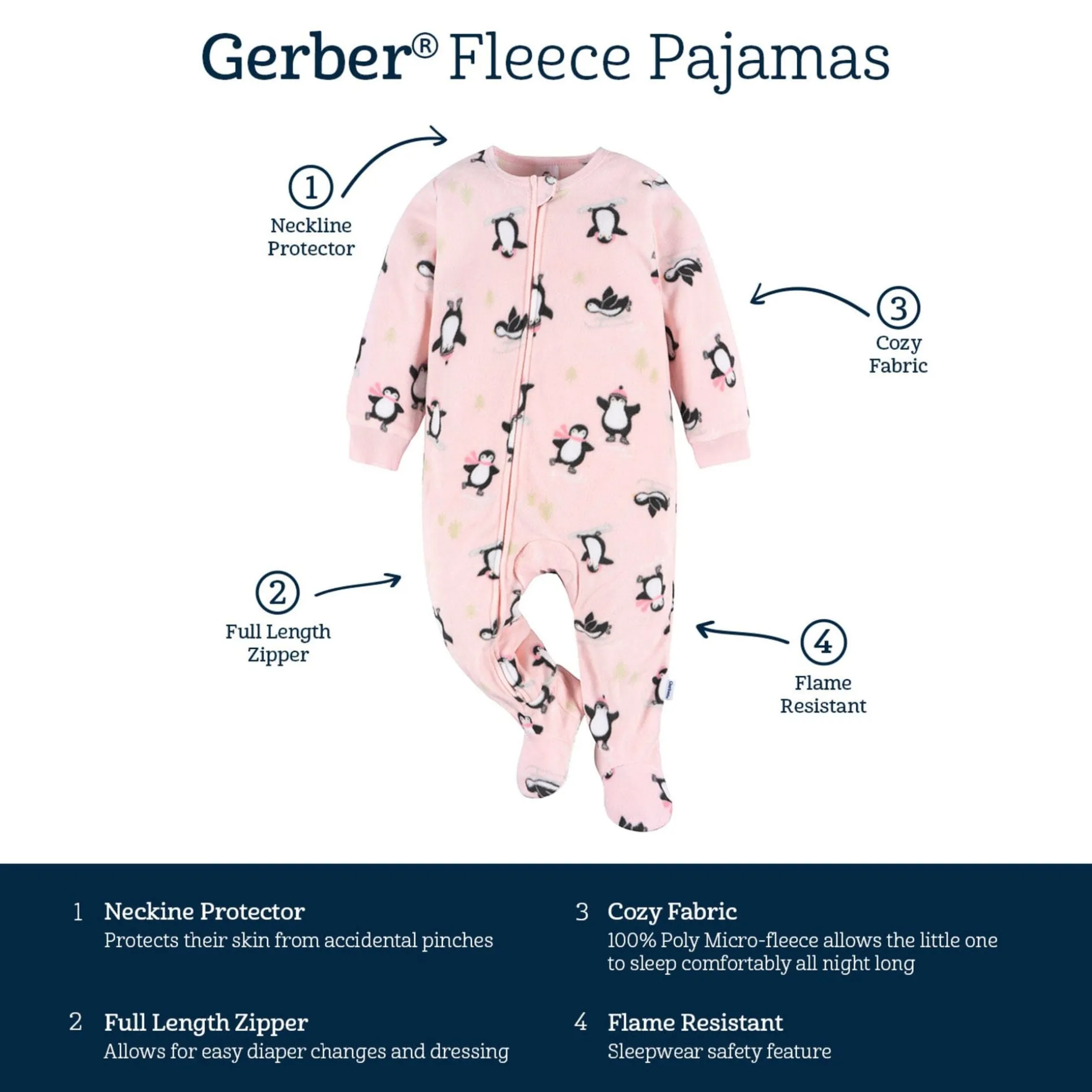 Baby & Toddler Girls Pink Penguins Footed Fleece Pajamas