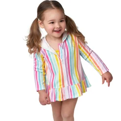 Baby & Toddler Girls Rainbow Hooded Zip Front Terry Swim Coverup
