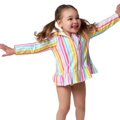 Baby & Toddler Girls Rainbow Hooded Zip Front Terry Swim Coverup