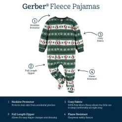 Baby & Toddler Neutral Green Fair Isle Footed Fleece Pajamas
