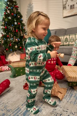 Baby & Toddler Neutral Green Fair Isle Footed Fleece Pajamas
